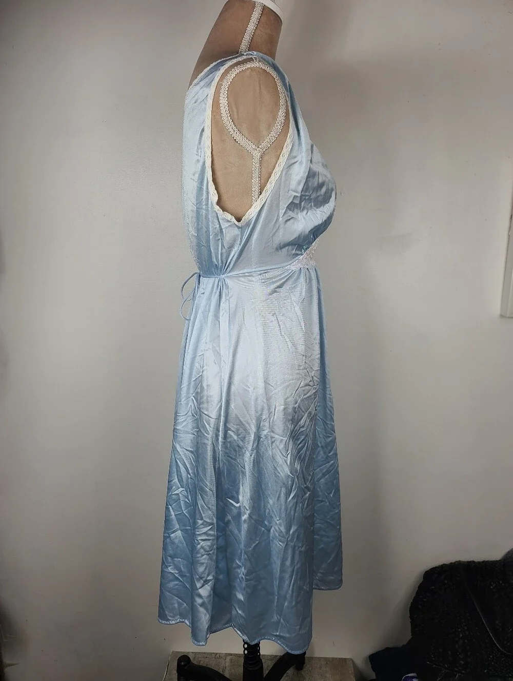 Vtg 60's Lorraine Blue Nylon Lace Front Sleeveless Midi Slip Retro Nightgown M - Picture 3 of 15